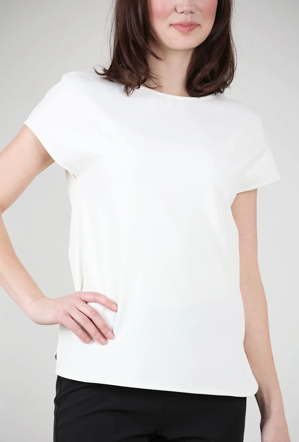 crew neck Simple Crepe Top, Ivory