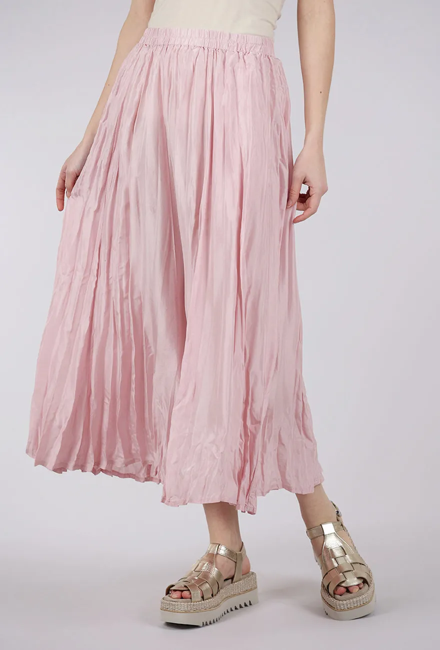 Crinkle Silk Skirt, Petal Pink Flared bottom Cotton comfort