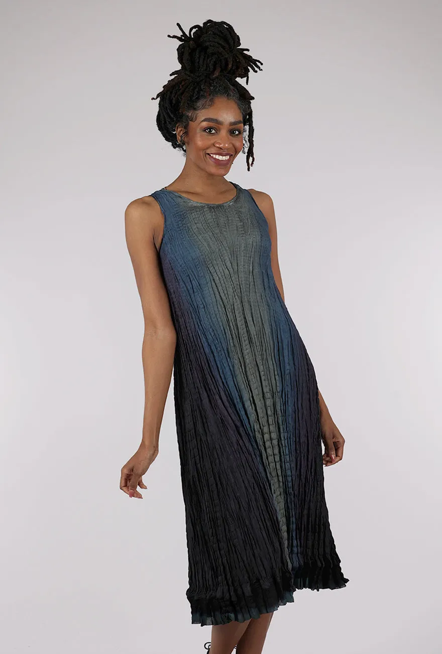 Weekend Fresh Crinkled Hand-Dyed Silk Dress, Storm Gray