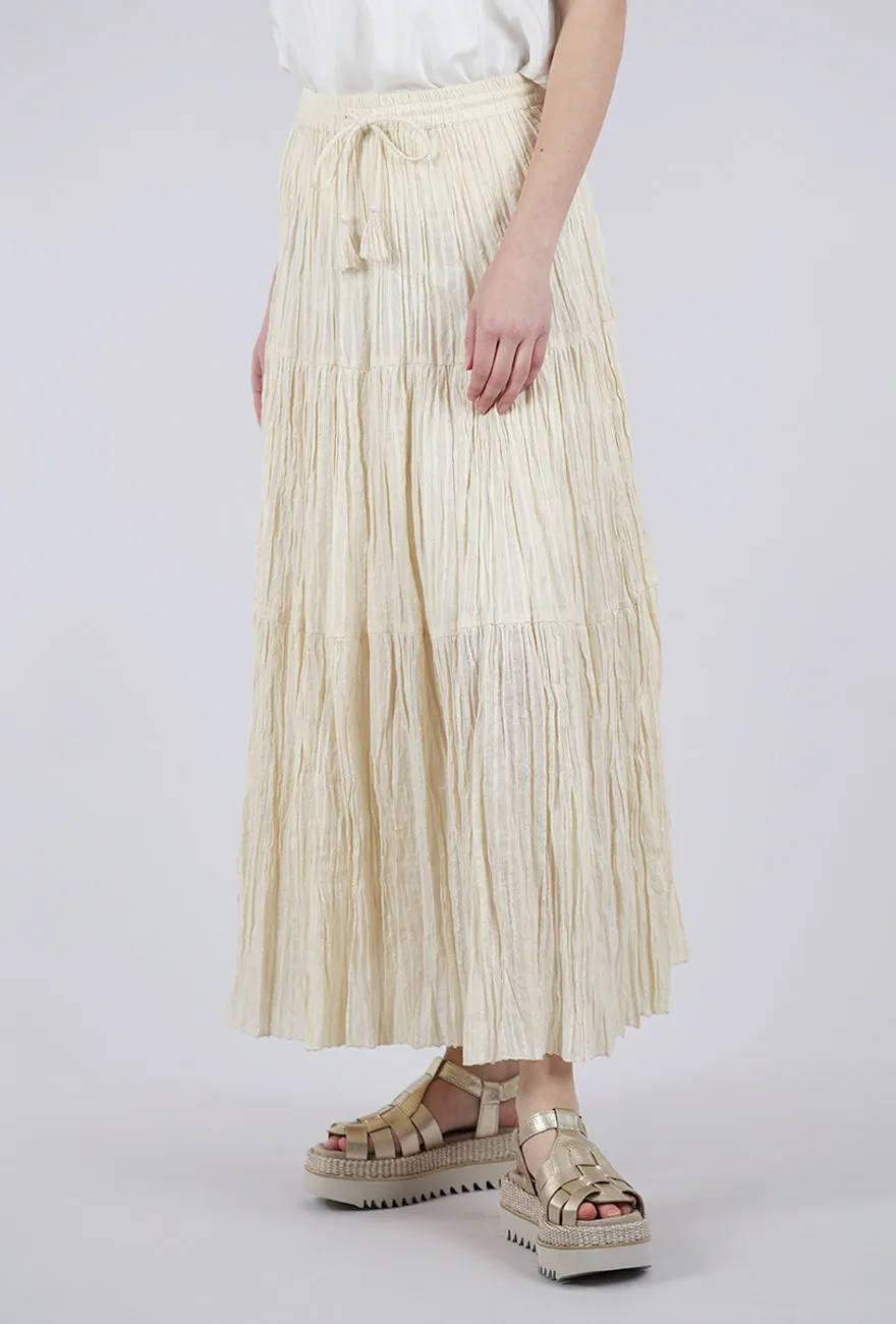 Crisp Flow Crinkle Glitter Skirt, Cream