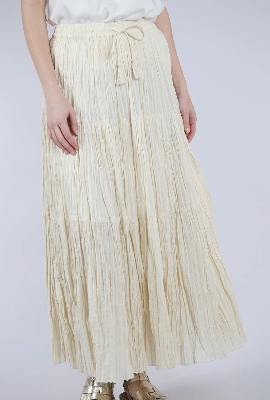 Crisp Flow Crinkle Glitter Skirt, Cream