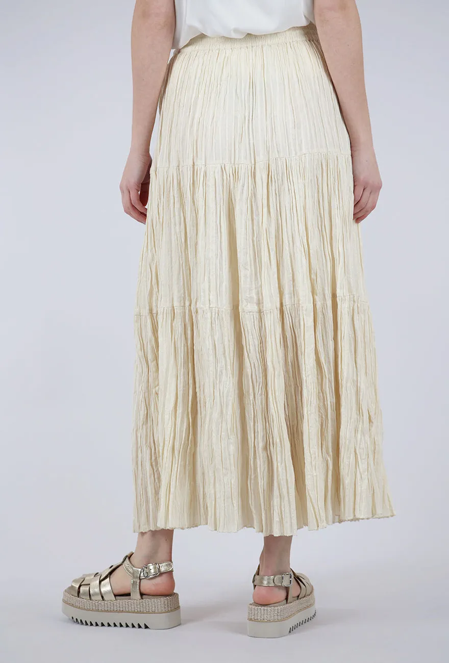 Crisp Flow Crinkle Glitter Skirt, Cream
