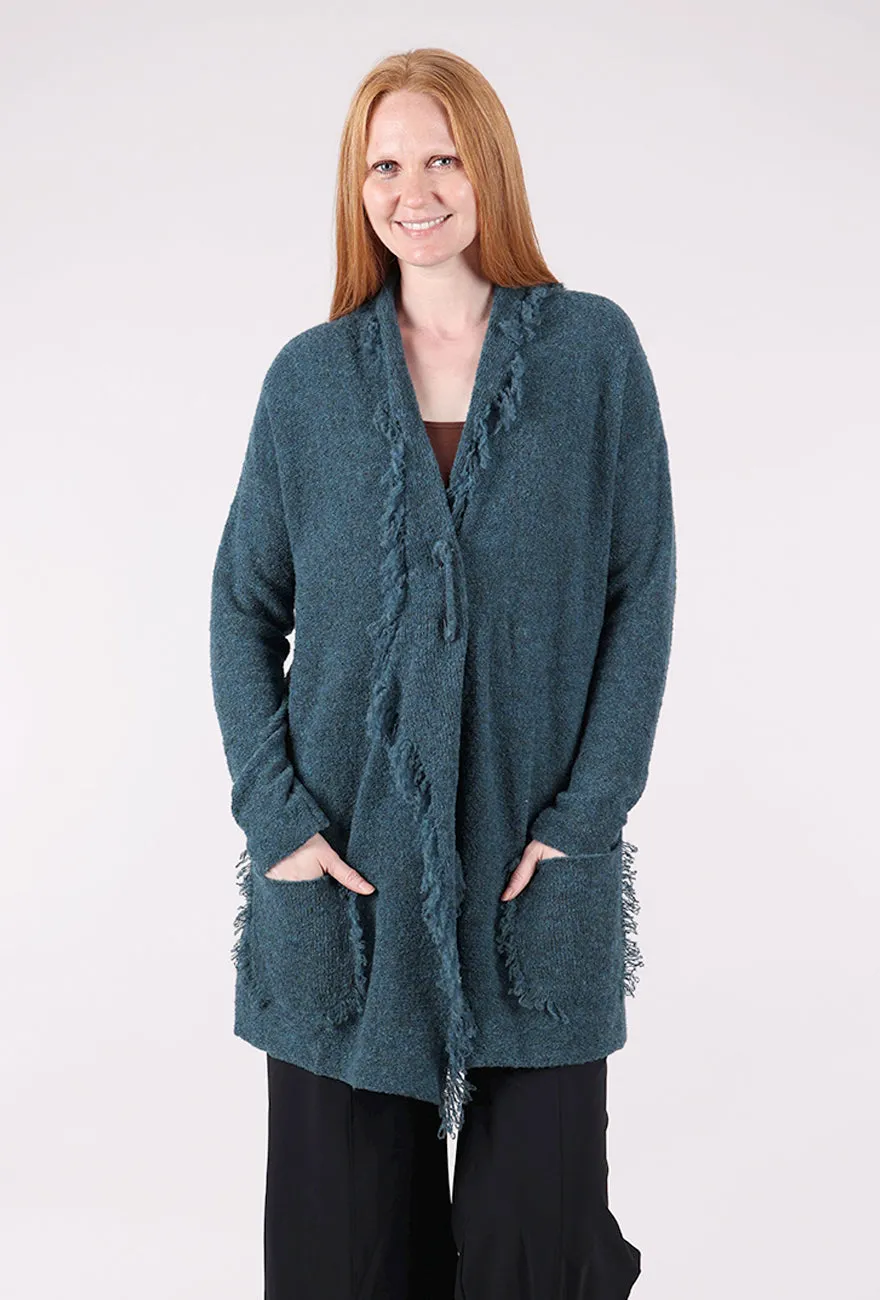 Chic Outfit Easy Comfort Fringed Lapel Cardie, Teal