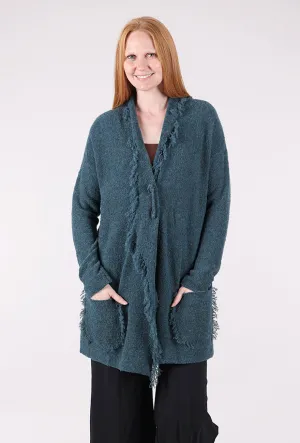 Fringed Lapel Cardie, Teal Soft woolen piece