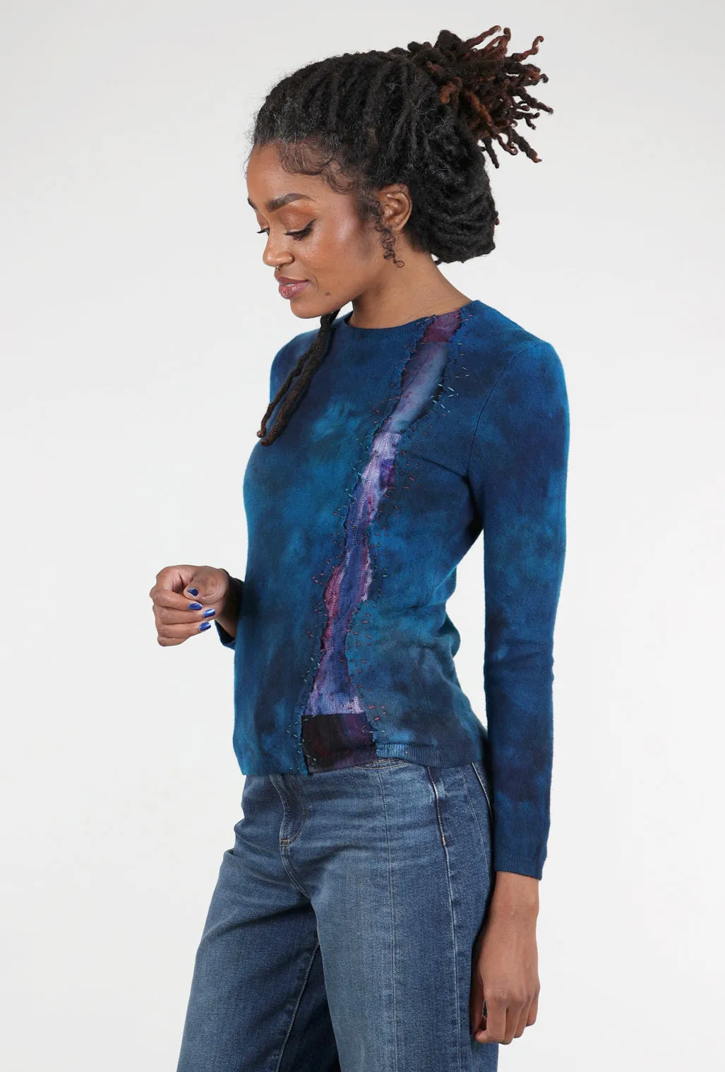 Crisp Shaped Serpentine Fitted Cashmere Crew, Midnight