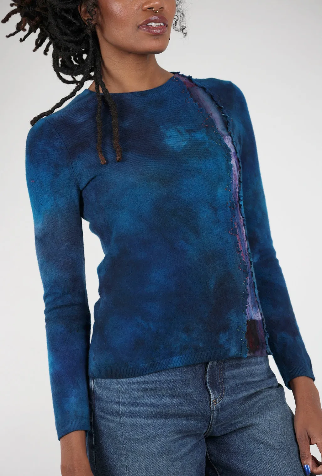 Crisp Shaped Serpentine Fitted Cashmere Crew, Midnight