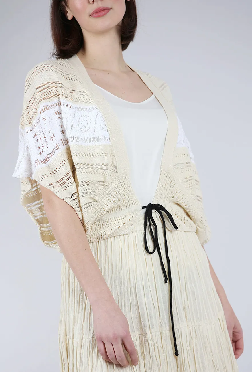 Crochet Openwork Vest, Cream Raglan Sleeve