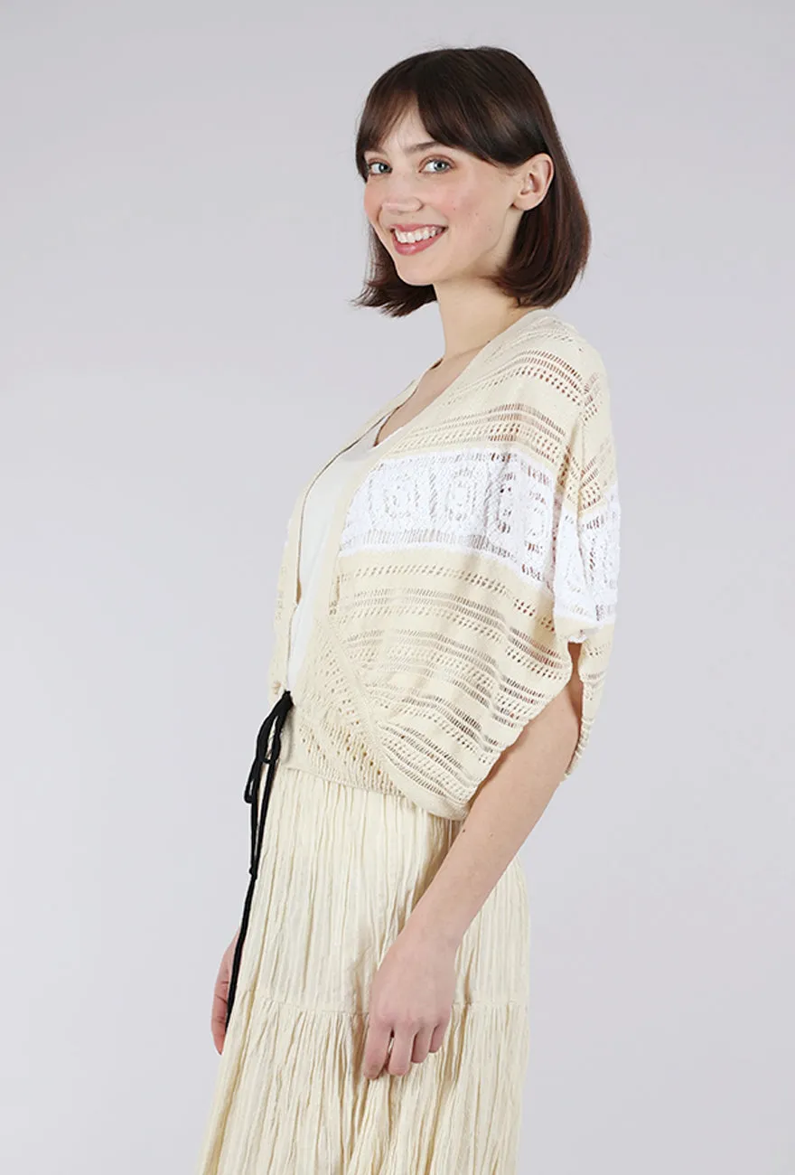 Crochet Openwork Vest, Cream Raglan Sleeve
