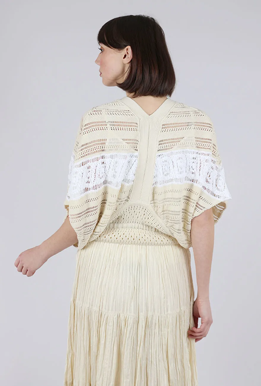 Crochet Openwork Vest, Cream Raglan Sleeve