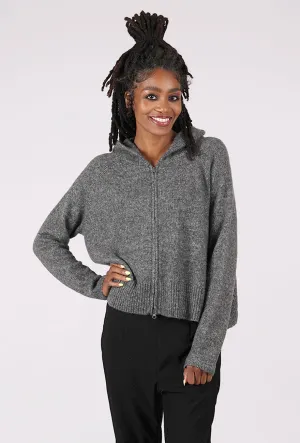 Crop Hooded Swing Sweater, Dark Gray Wool blend pullover