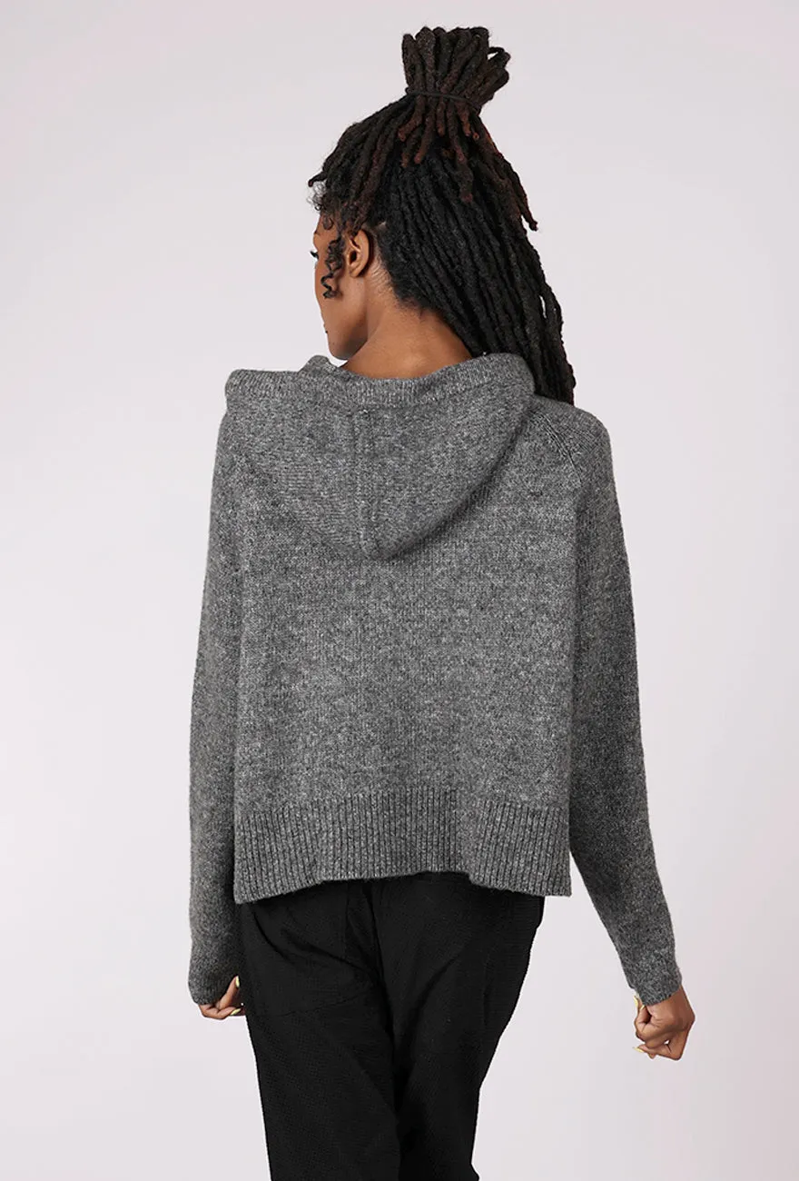 Crop Hooded Swing Sweater, Dark Gray Cable Knit Vintage