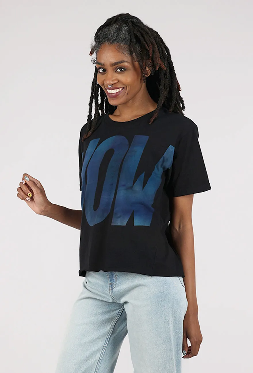 Crop WOW Tee, Black/Blue Breakthrough - cutting - edge