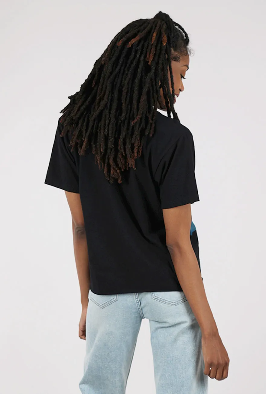Crop WOW Tee, Black/Blue Breakthrough - cutting - edge