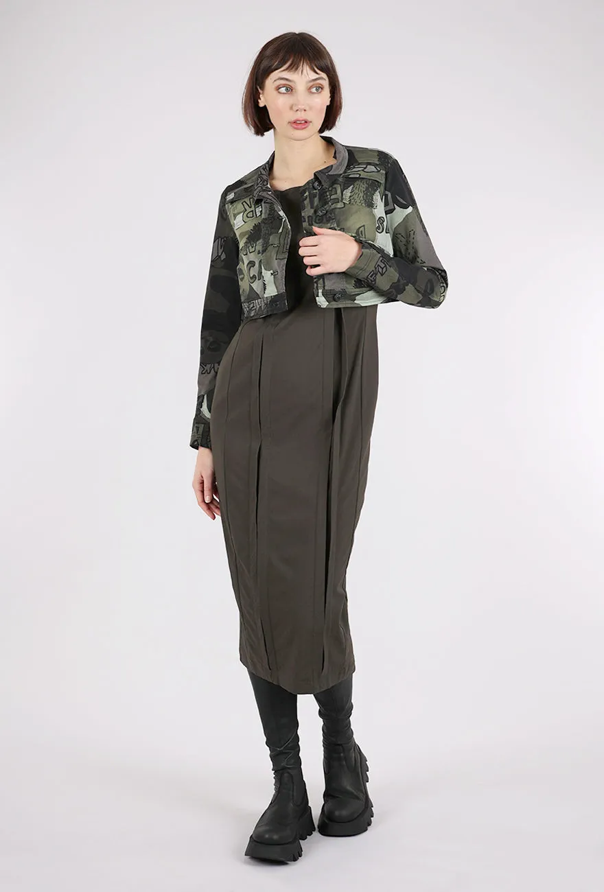 Cropped Stretch Twill Jacket, Jungle Multi Leather Accents