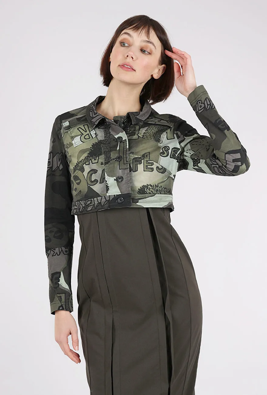 City Sell Cropped Stretch Twill Jacket, Jungle Multi