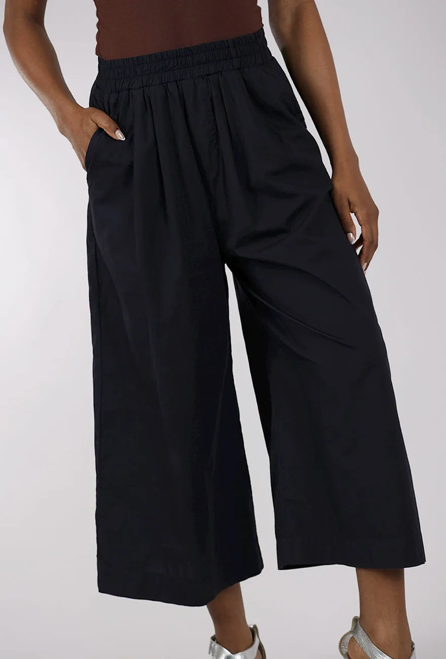 Cropped Wide Leg Trouser, Navy Soft Touch
