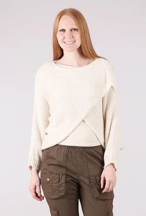 Crossover Sweater, White Stylish wool piece Elegant knitted layer