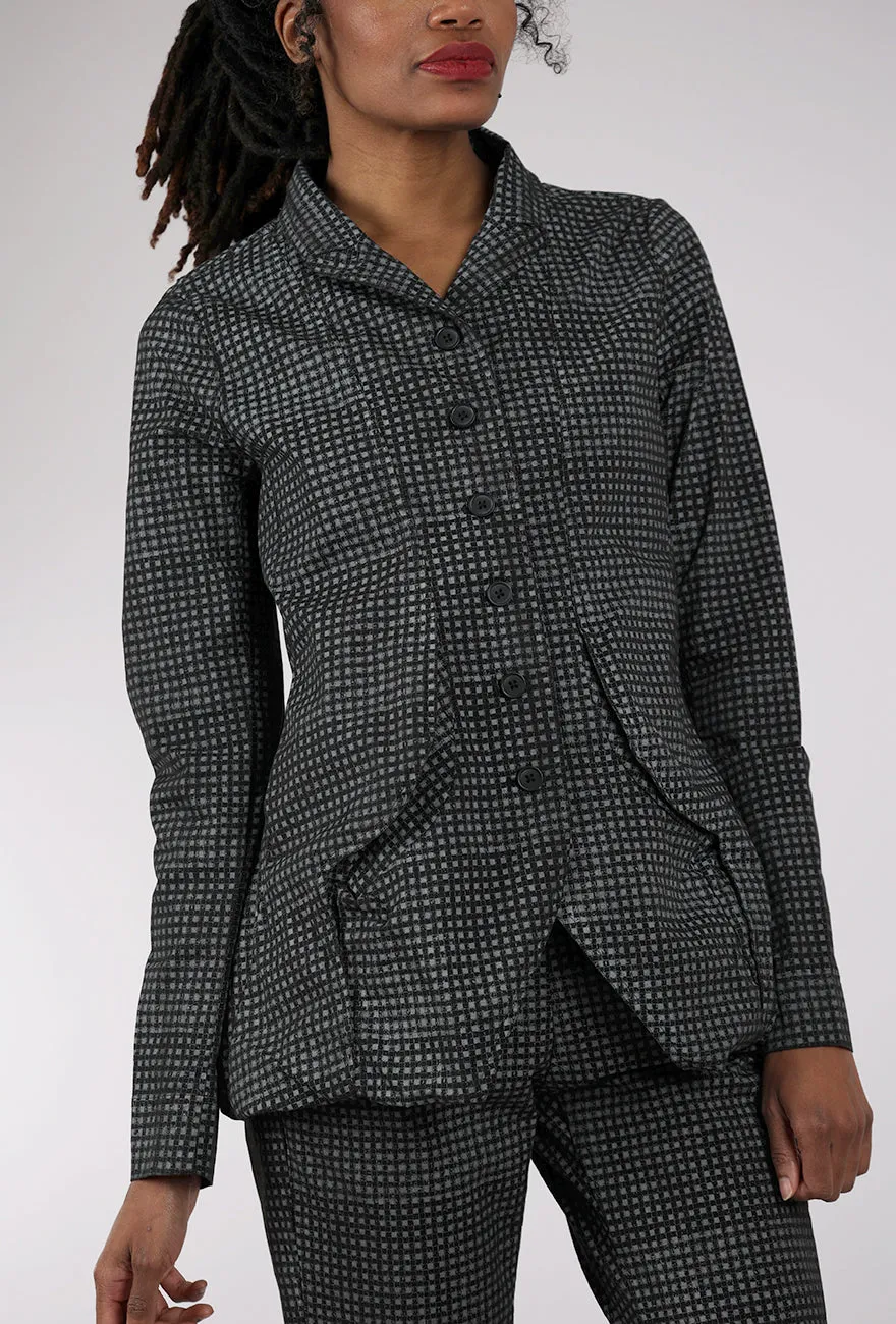 Culottes style Cotton Check Flap Pocket Jacket, Black