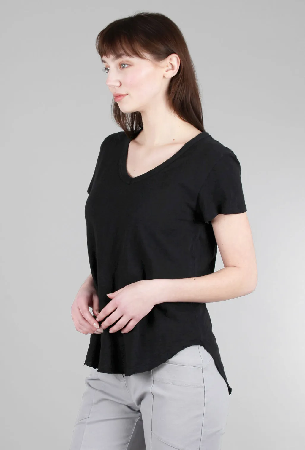 Curved Hem Vee Tee, Black Affordable Options