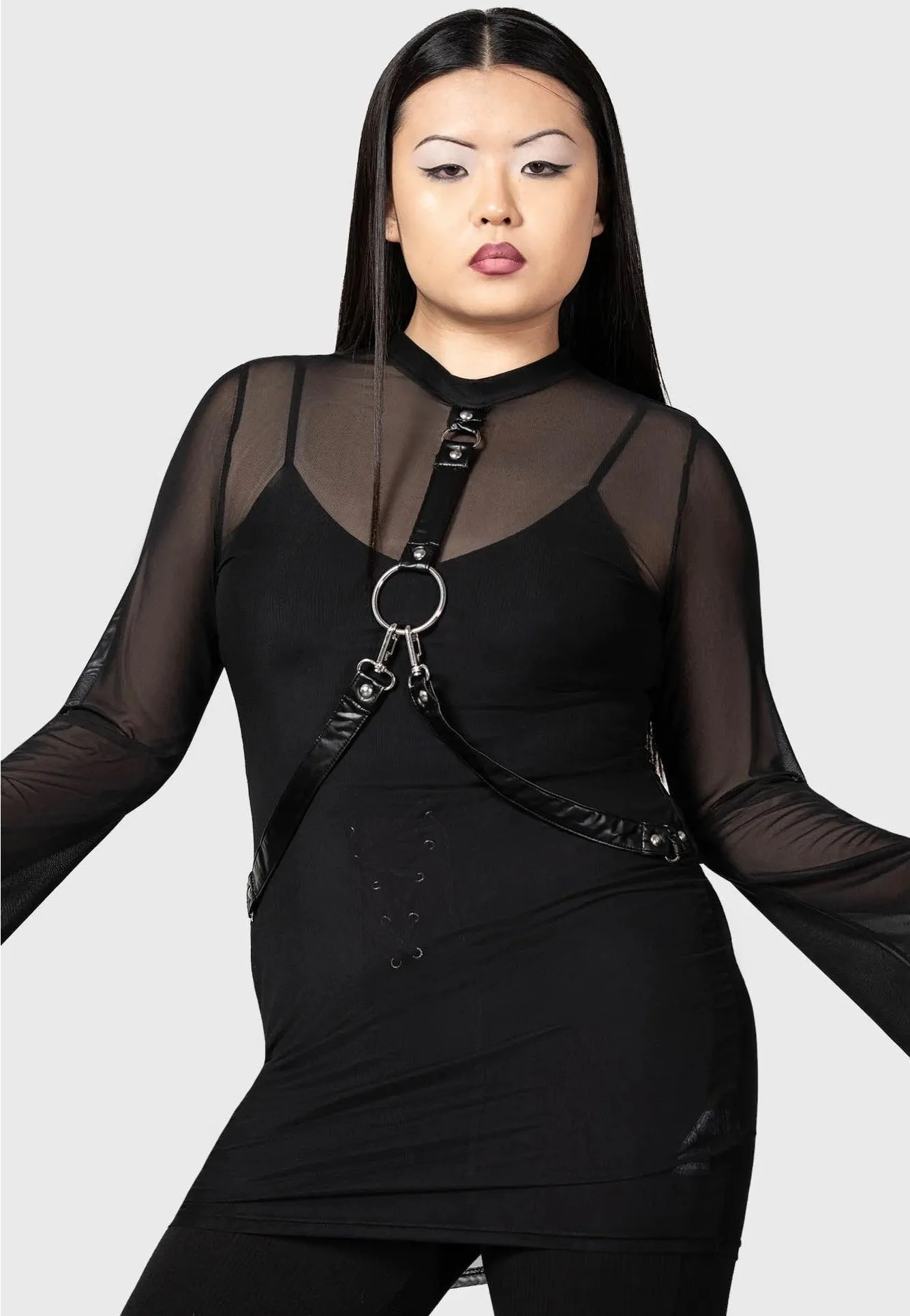 Cutout Detail Killstar - Sheer Bondage Black - Dress