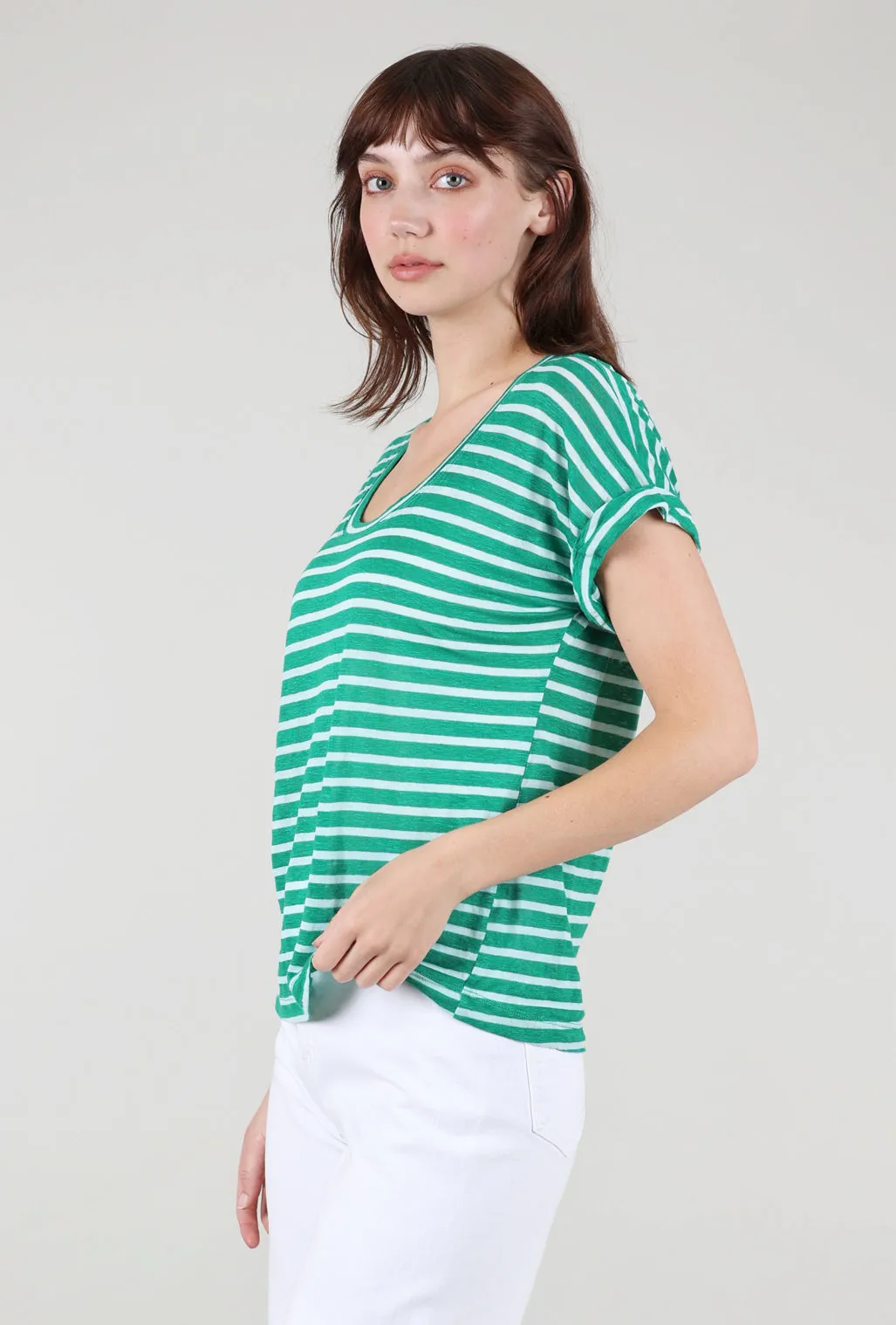 Daily Ease Open-Neck Baby Dolman Roll Cuff, Kelly Green/White