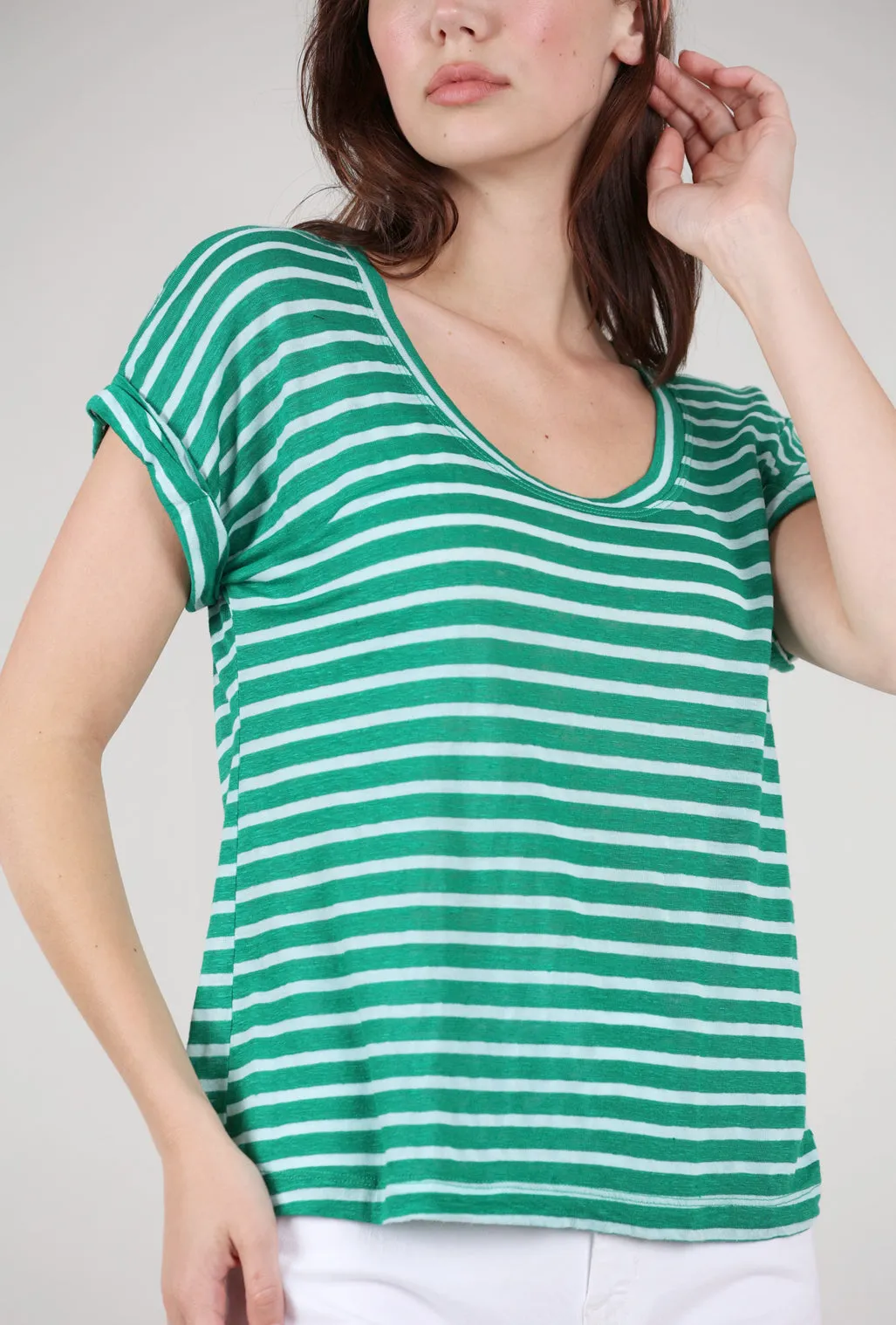 Daily Ease Open-Neck Baby Dolman Roll Cuff, Kelly Green/White