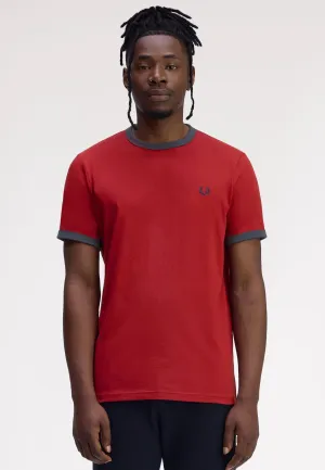 Breezy Design Fun Prints Fred Perry - Ringer Burnt Red/Navy - T-Shirt