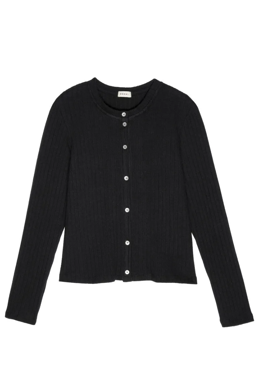 Classic Shape Airy Feel Ribbed Jet Cardi