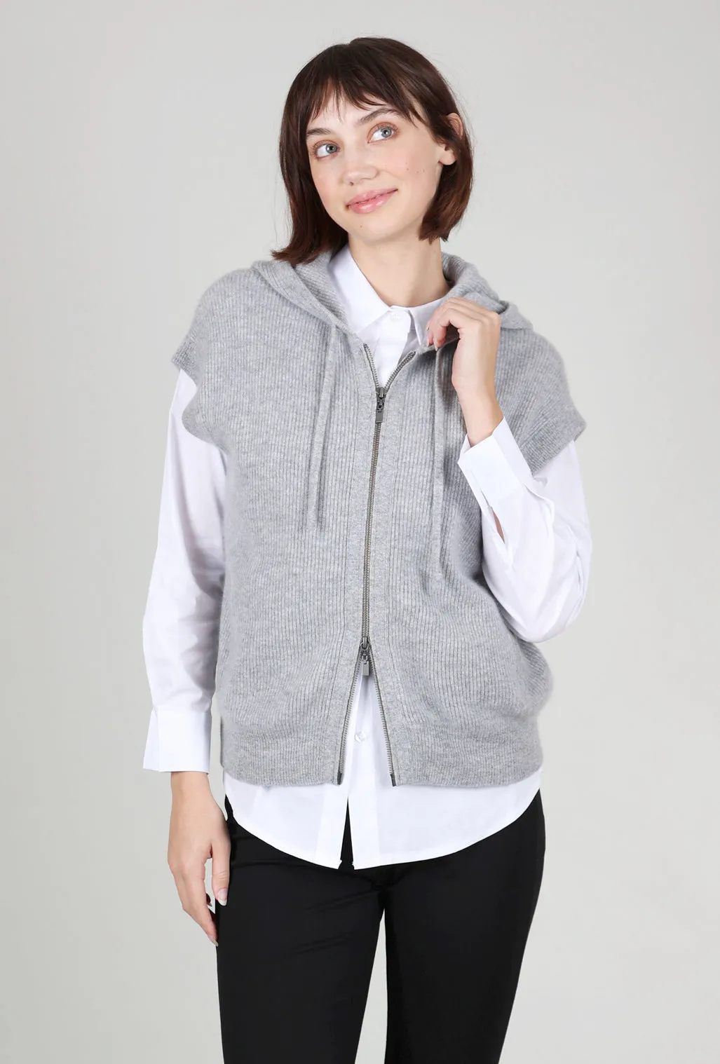 Trendy casual knit Comfortable knit outerwear S/L Rib Zip Hoodie, Sterling