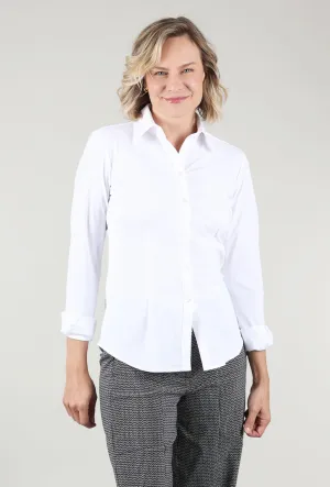 Contrast Stitch Dawn Tech Button-Up Shirt, White