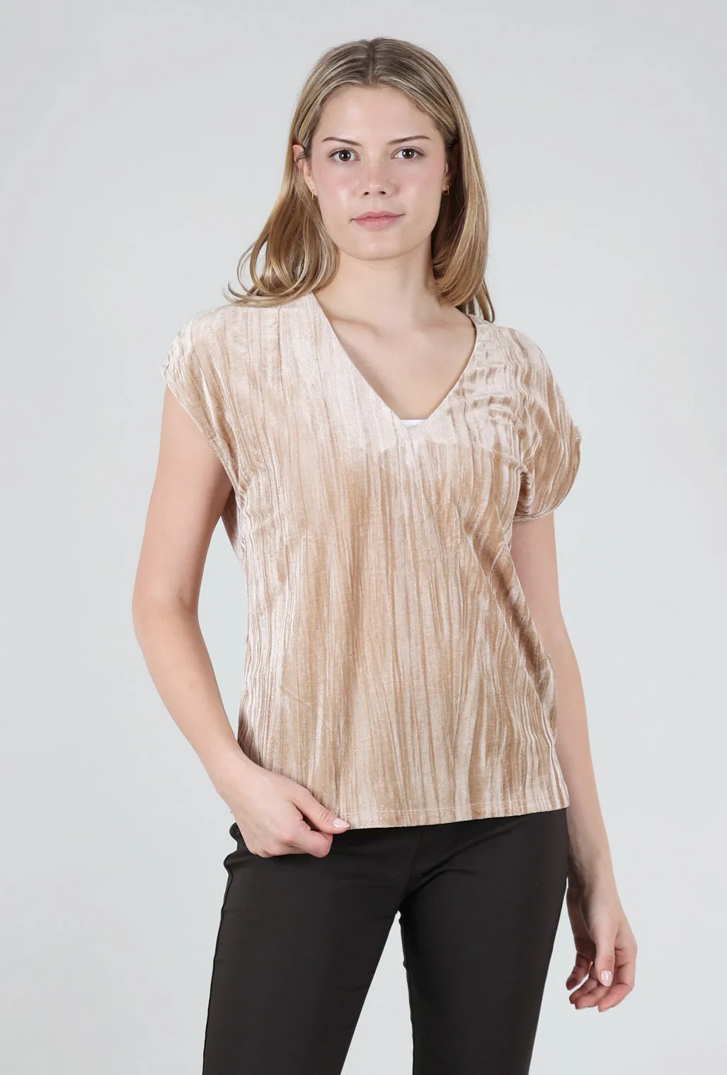 Velvet Cupro Vee Top, Sand bohemian flair