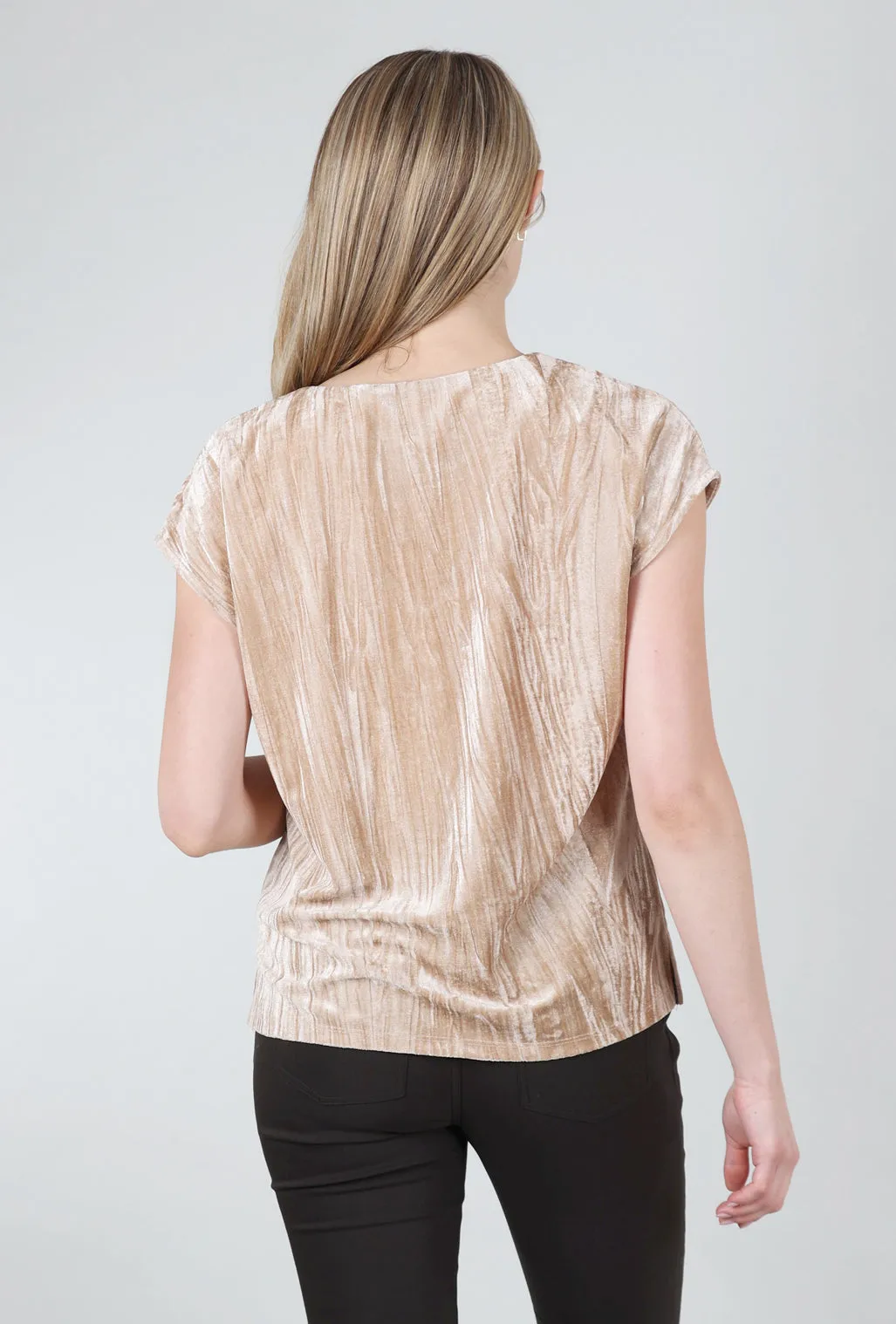 Denim style Velvet Cupro Vee Top, Sand