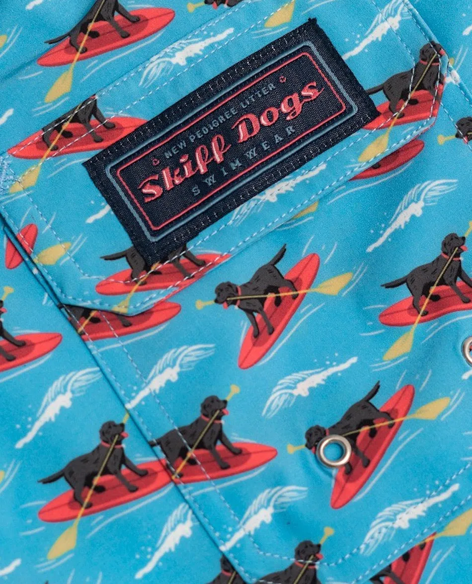 Doggy Paddle: Kid's Swim Trunks - Light Blue Classic Look