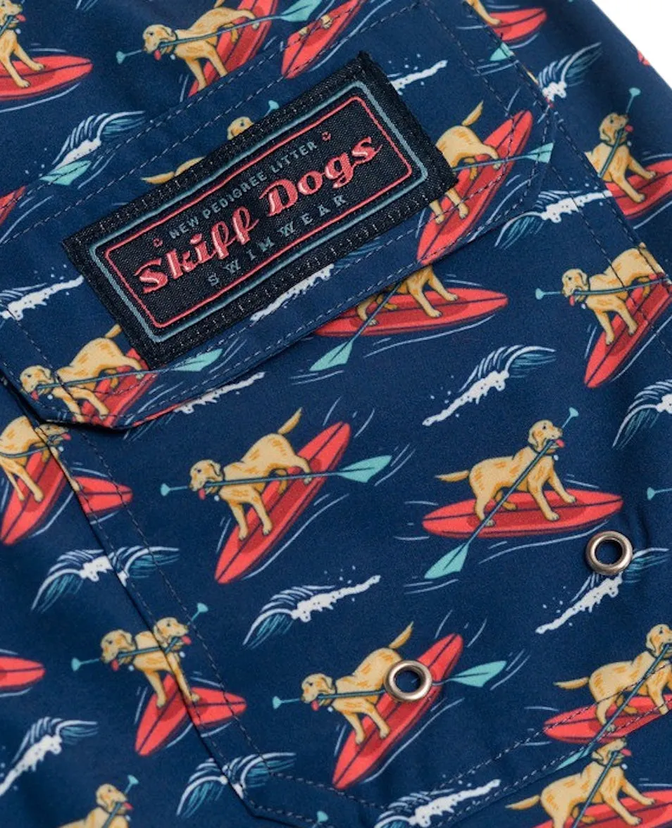 Doggy Paddle: Kid's Swim Trunks - Navy Stretchable Material