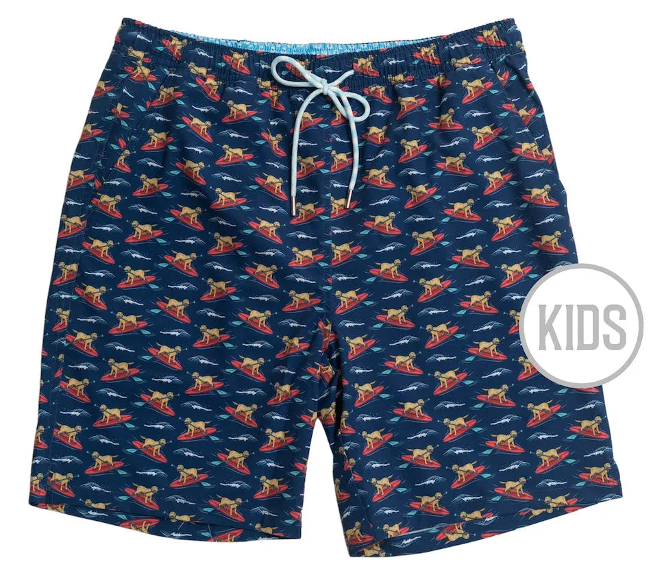 Lightweight Shorts Doggy Paddle: Kid's Swim Trunks - Navy