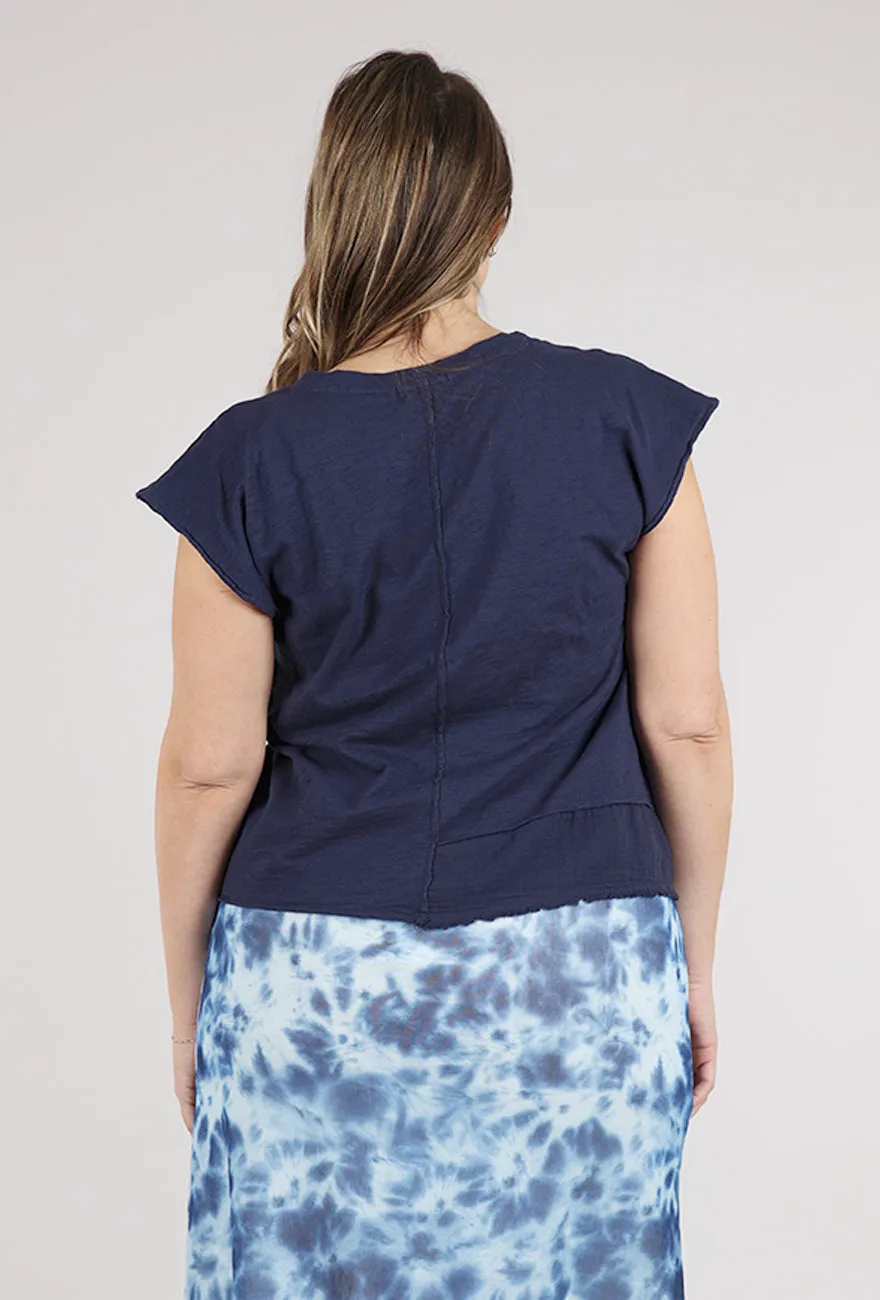 Dolman Sleeve Mixed Media Tee, Navy Bold Color