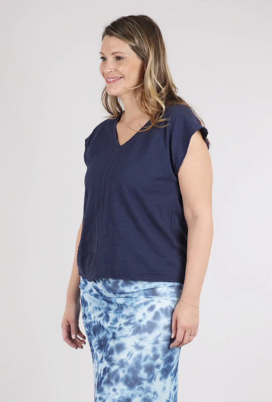 Dolman Sleeve Mixed Media Tee, Navy Bold Color