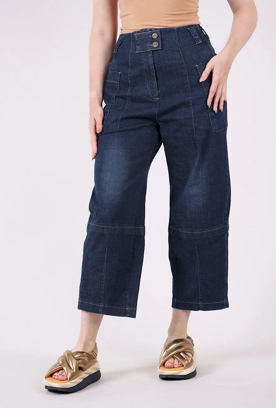 Double Button Barrel Denim, Blue Wide Leg