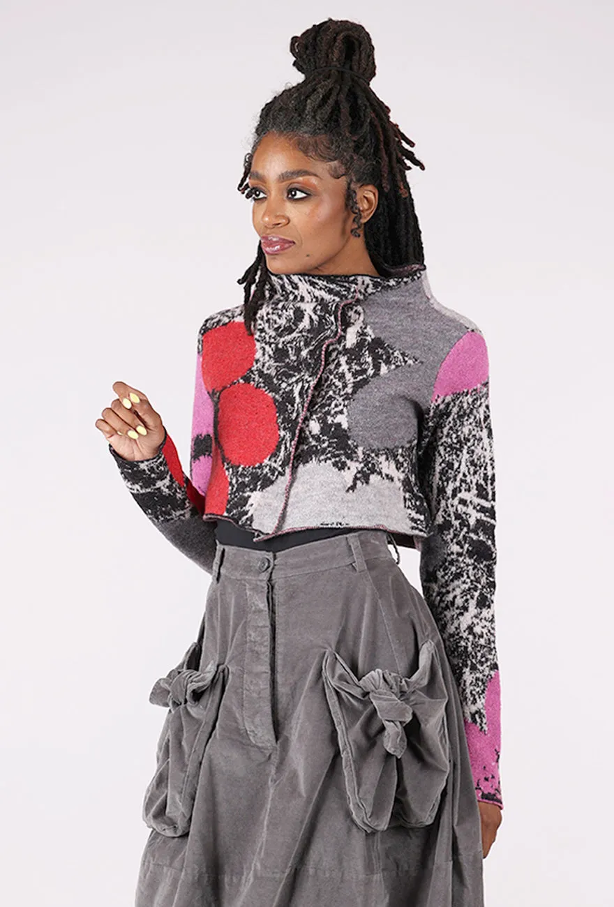 Double Face Cropped Print Cardie, Rose Multi batwing sleeve