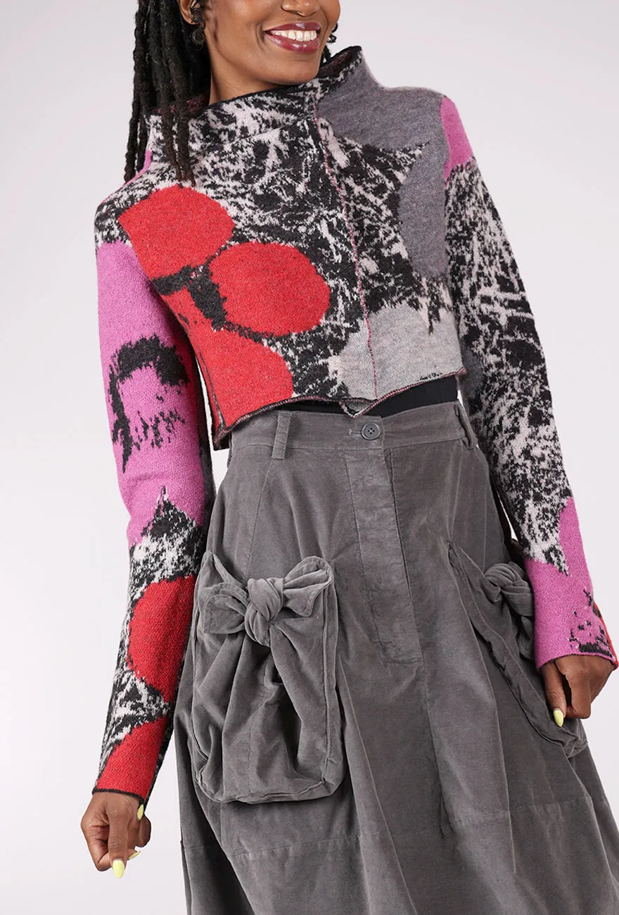 Double Face Cropped Print Cardie, Rose Multi batwing sleeve
