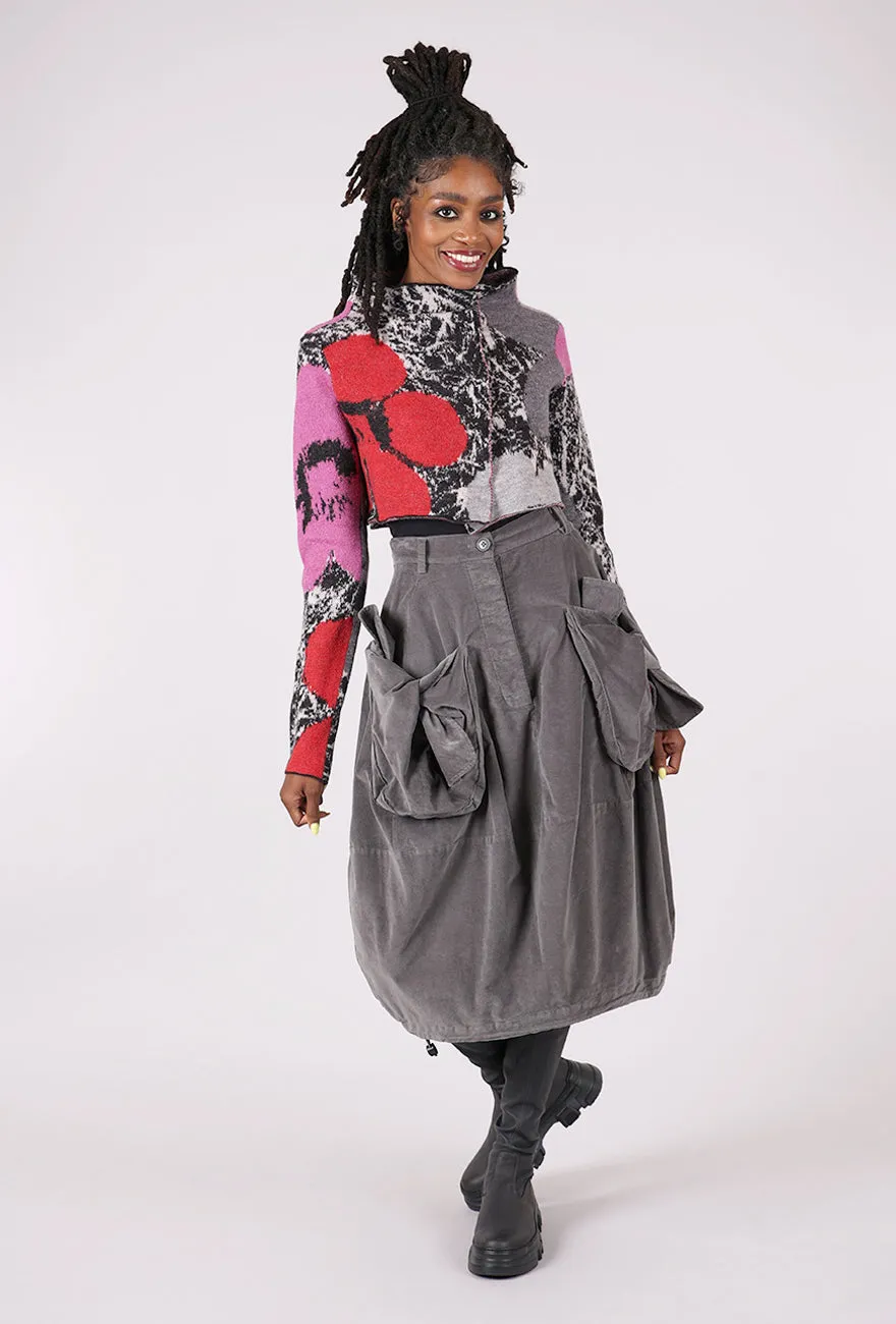 Double Face Cropped Print Cardie, Rose Multi batwing sleeve