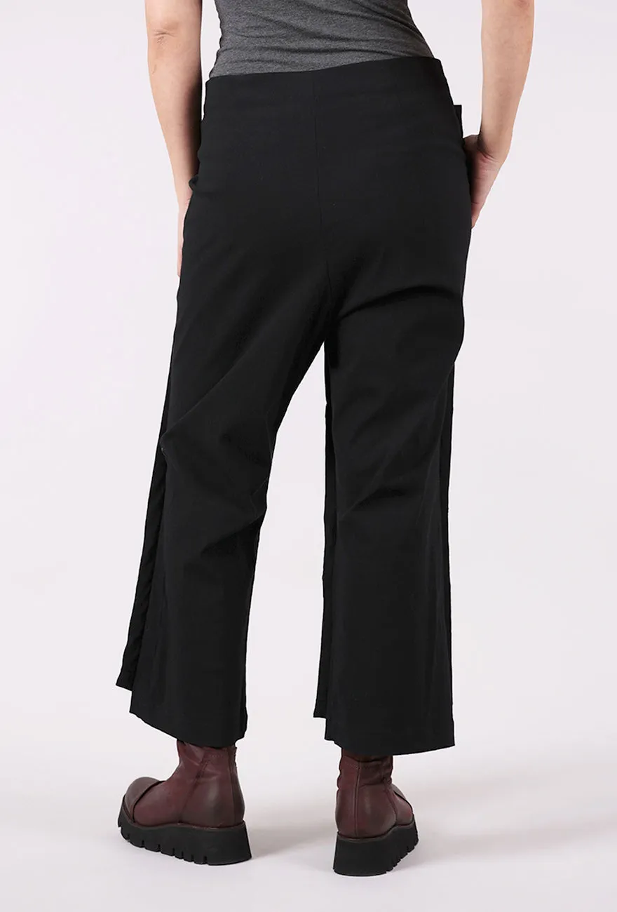 Double Front Trim Trouser, Black Wide Leg