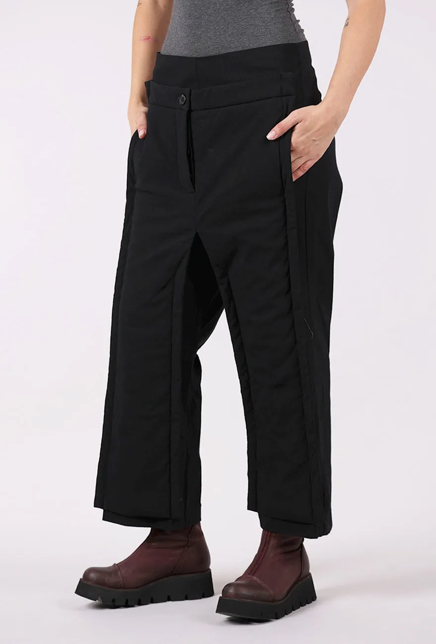 Double Front Trim Trouser, Black Wide Leg