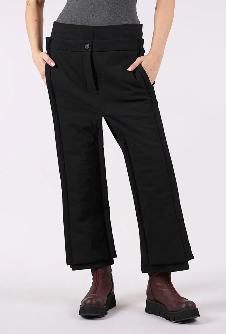 Double Front Trim Trouser, Black Wide Leg