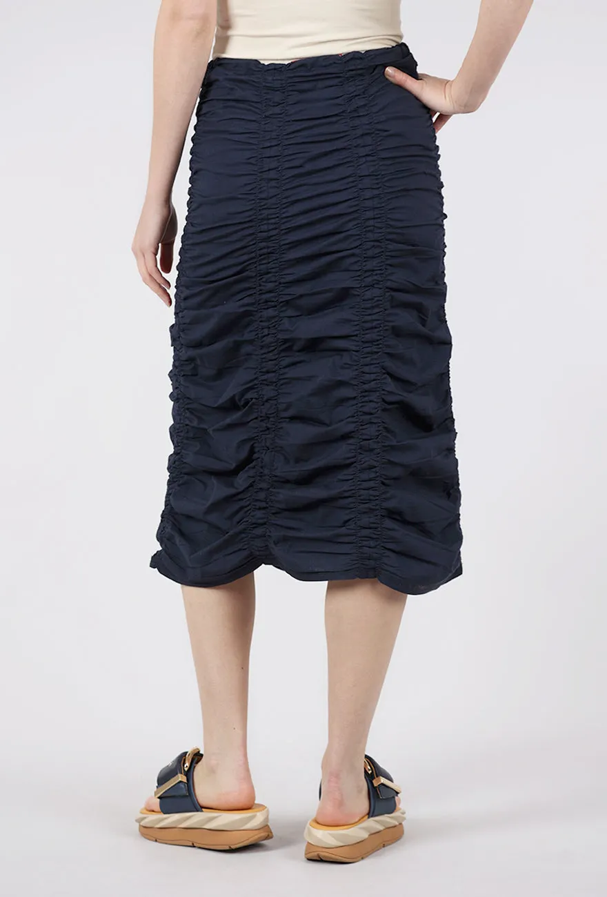 Double Shirred Skirt, Navy Bold Accent