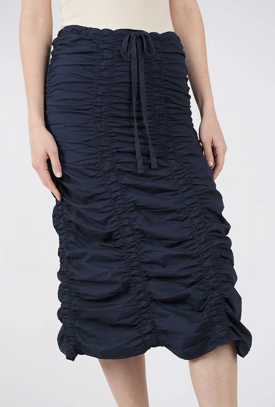 Double Shirred Skirt, Navy Bold Accent