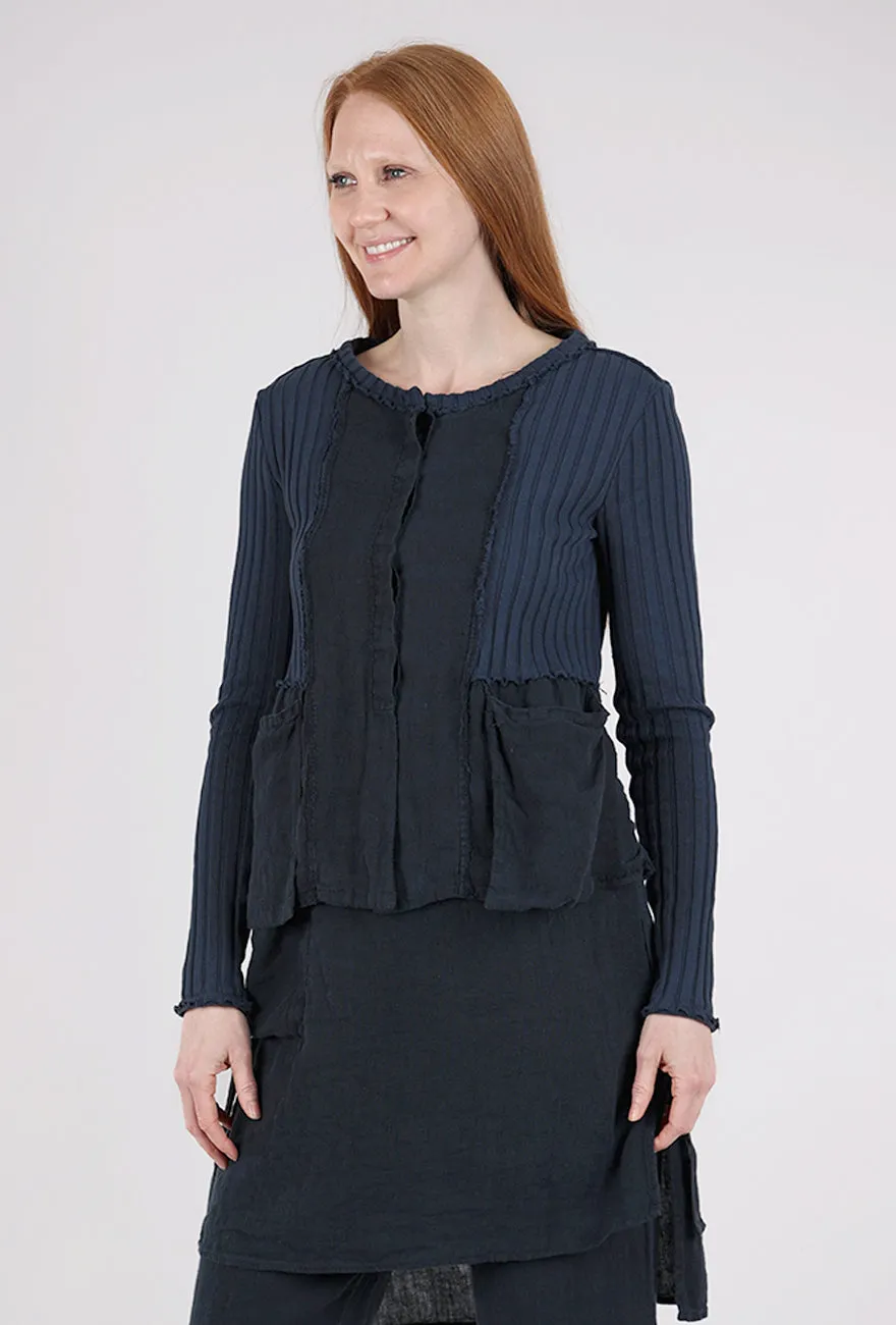 Down Filled Mixed Media Shrunken Jacket, Navy