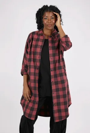 Draped Layer Gentle Glow Down to Business Dress Jacket, Oxblood Plaid