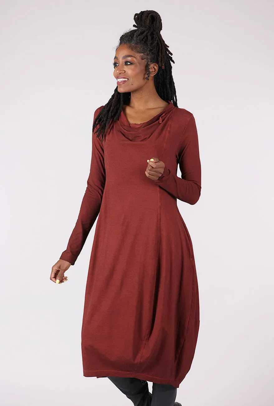 Drape Neck Knit Lantern Dress, Crab Cloud Hand Dyed