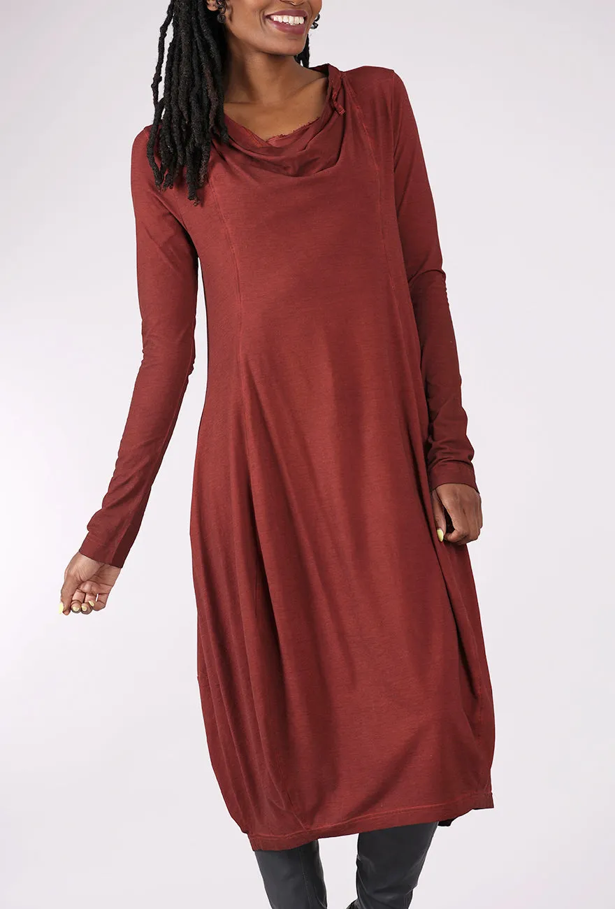 Drape Neck Knit Lantern Dress, Crab Cloud Hand Dyed